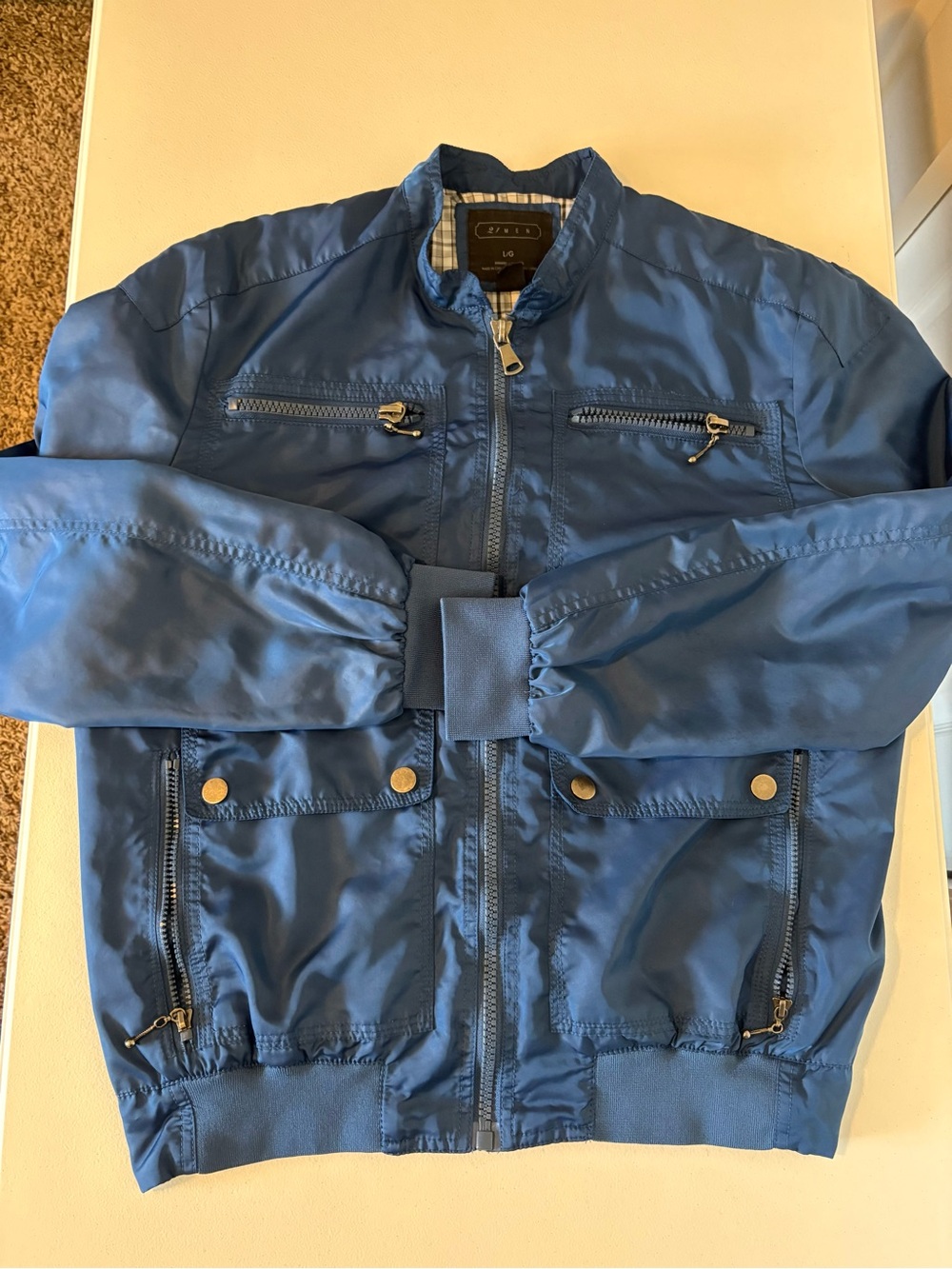 Men's Blue Bomber Jacket - Unbranded